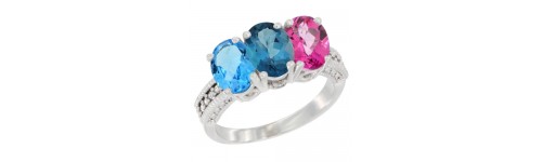 10k White Gold 3-Stone London Blue Topaz Rings