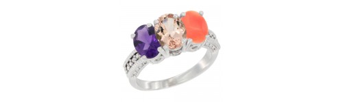 10k White Gold 3-Stone Morganite Rings 10k White Gold 3-Stone Morganite Rings
