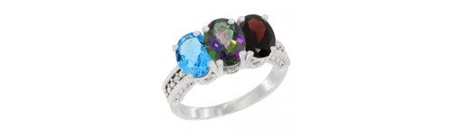 10k White Gold 3-Stone Mystic Topaz Rings 10k White Gold 3-Stone Mystic Topaz Rings