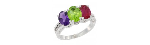 10k White Gold 3-Stone Peridot Rings