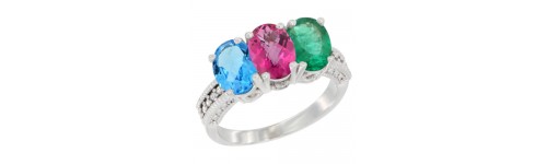 10k White Gold 3-Stone Pink Topaz Rings 10k White Gold 3-Stone Pink Topaz Rings