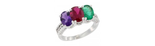 10k White Gold 3-Stone Ruby Rings