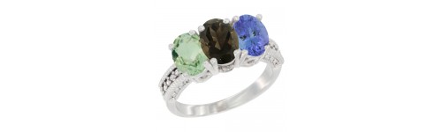 10k White Gold 3-Stone Smoky Topaz Rings 10k White Gold 3-Stone Smoky Topaz Rings