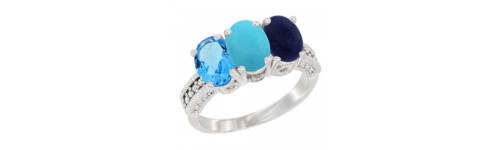 10k White Gold 3-Stone Turquoise Rings