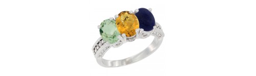 10k White Gold 3-Stone Whisky Quartz Rings 10k White Gold 3-Stone Whisky Quartz Rings
