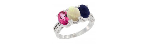 10k White Gold 3-Stone White Opal Rings