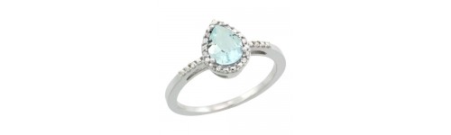 10k White Gold Aquamarine Rings