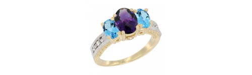 10k Yellow Gold 3-Stone Amethyst Rings 10k Yellow Gold 3-Stone Amethyst Rings