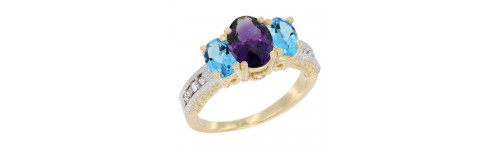 10k Yellow Gold 3-Stone Amethyst Rings