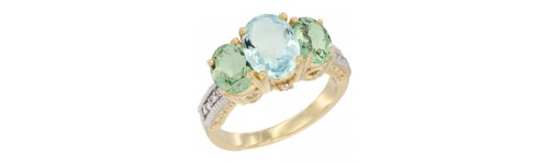 10k Yellow Gold 3-Stone Aquamarine Rings