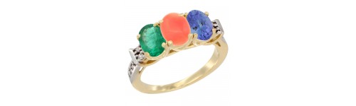 10k Yellow Gold 3-Stone Coral Rings