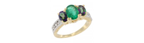 10k Yellow Gold 3-Stone Emerald Rings