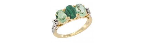 10k Yellow Gold 3-Stone Malachite Rings