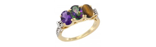 10k Yellow Gold 3-Stone Mystic Topaz Rings 10k Yellow Gold 3-Stone Mystic Topaz Rings