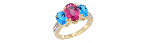 10k Yellow Gold 3-Stone Pink Topaz Rings 10k Yellow Gold 3-Stone Pink Topaz Rings