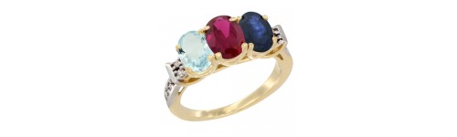 10k Yellow Gold 3-Stone Ruby Rings