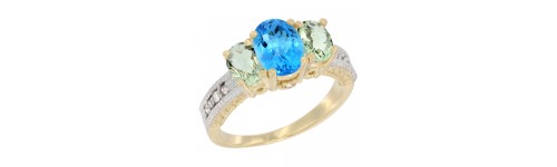 10k Yellow Gold 3-Stone Swiss Blue Topaz Rings