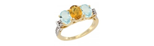 10k Yellow Gold 3-Stone Whisky Quartz Rings