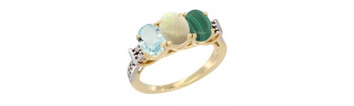 10k Yellow Gold 3-Stone White Opal Rings