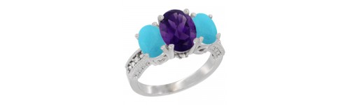 14k White Gold 3-Stone Amethyst Rings