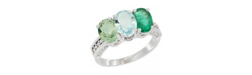 14k White Gold 3-Stone Aquamarine Rings