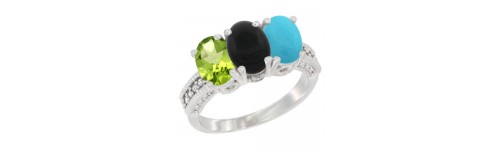 14k White Gold 3-Stone Black Onyx Rings