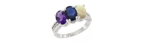 14k White Gold 3-Stone Blue Sapphire Rings 14k White Gold 3-Stone Blue Sapphire Rings