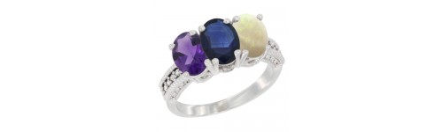 14k White Gold 3-Stone Blue Sapphire Rings