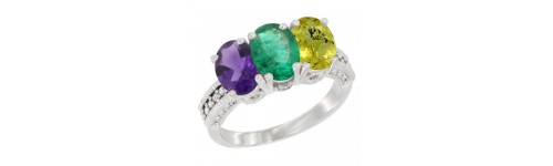 14k White Gold 3-Stone Emerald Rings