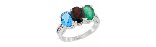 14k White Gold 3-Stone Garnet Rings