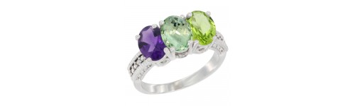 14k White Gold 3-Stone Green Amethyst Rings