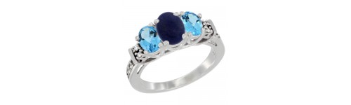 14k White Gold 3-Stone Lapis Rings