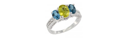 14k White Gold 3-Stone Lemon Quartz Rings