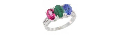 14k White Gold 3-Stone Malachite Rings 14k White Gold 3-Stone Malachite Rings