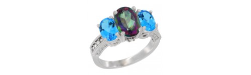 14k White Gold 3-Stone Mystic Topaz Rings