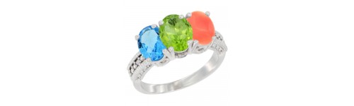 14k White Gold 3-Stone Peridot Rings