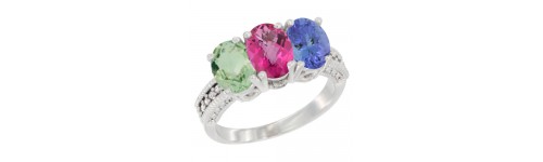 14k White Gold 3-Stone Pink Topaz Rings