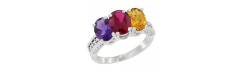 14k White Gold 3-Stone Ruby Rings