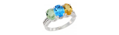 14k White Gold 3-Stone Swiss Blue Topaz Rings