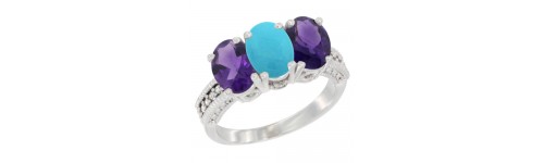 14k White Gold 3-Stone Turquoise Rings