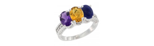 14k White Gold 3-Stone Whisky Quartz Rings