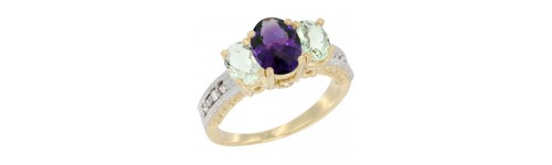 14k Yellow Gold 3-Stone Amethyst Rings