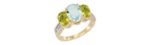 14k Yellow Gold 3-Stone Aquamarine Rings