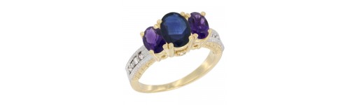 14k Yellow Gold 3-Stone Blue Sapphire Rings