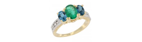 14k Yellow Gold 3-Stone Emerald Rings