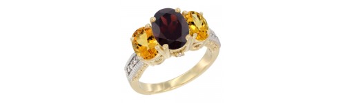 14k Yellow Gold 3-Stone Garnet Rings