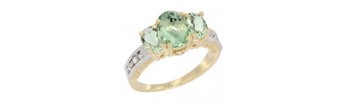 14k Yellow Gold 3-Stone Green Amethyst Rings 14k Yellow Gold 3-Stone Green Amethyst Rings