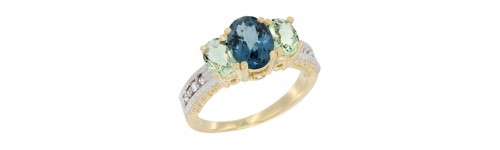 14k Yellow Gold 3-Stone London Blue Topaz Rings