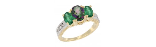 14k Yellow Gold 3-Stone Mystic Topaz Rings