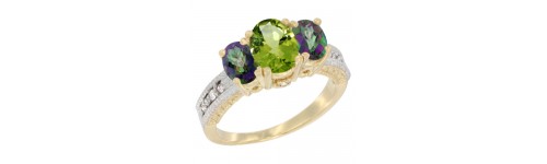 14k Yellow Gold 3-Stone Peridot Rings